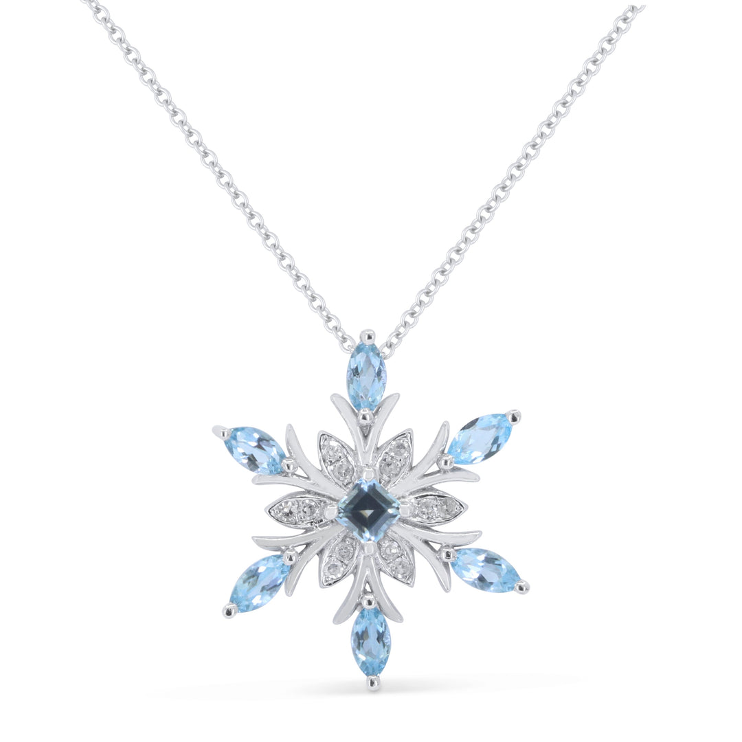 Beautiful Hand Crafted 14K White Gold  Blue Topaz And Diamond Essentials Collection Necklace