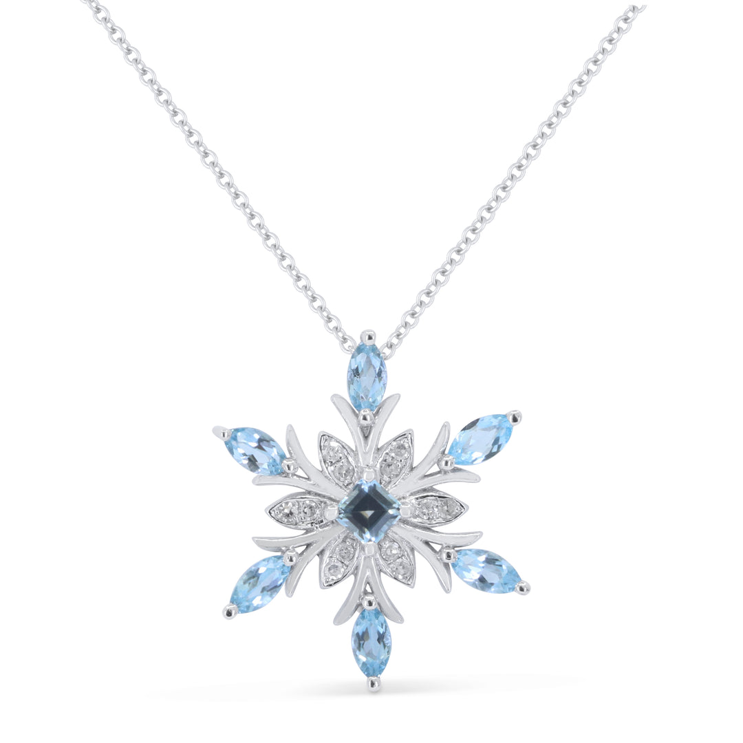 Beautiful Hand Crafted 14K White Gold 3MM Swiss Blue Topaz And Diamond Essentials Collection Pendant
