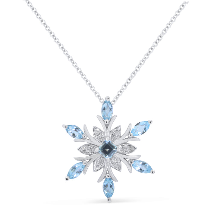 Beautiful Hand Crafted 14K White Gold 3MM Swiss Blue Topaz And Diamond Essentials Collection Pendant