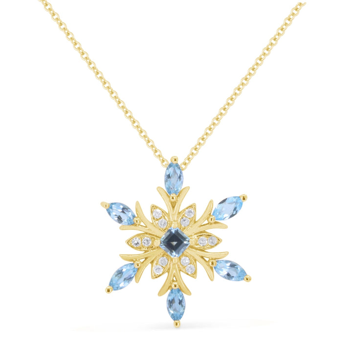 Beautiful Hand Crafted 14K Yellow Gold 3MM Swiss Blue Topaz And Diamond Essentials Collection Pendant