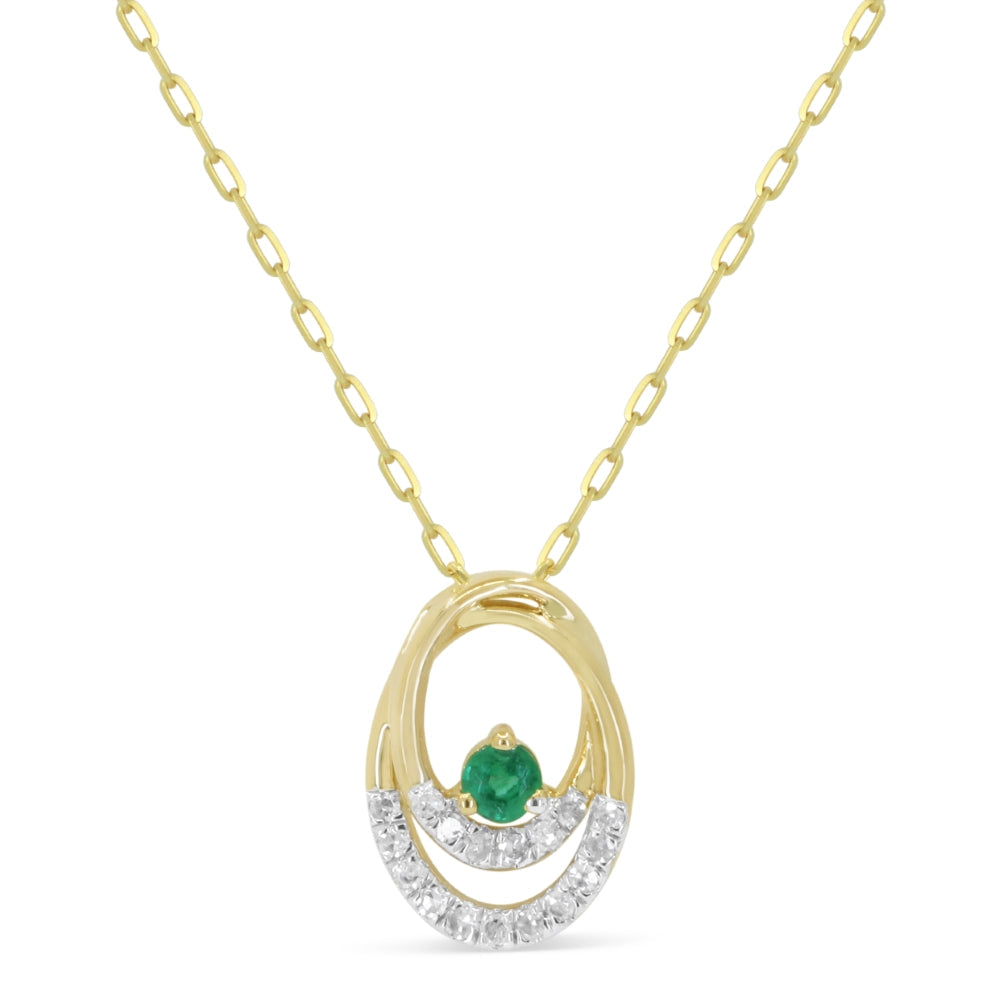Beautiful Hand Crafted 14K Yellow Gold  Emerald And Diamond Arianna Collection Pendant