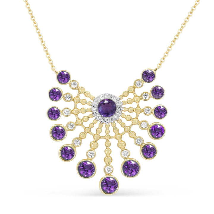 Beautiful Hand Crafted 14K Yellow Gold  Amethyst And Diamond Essentials Collection Necklace