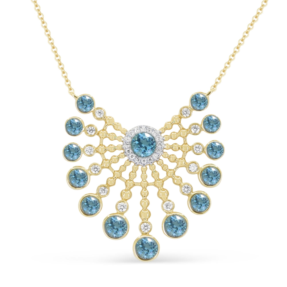 Beautiful Hand Crafted 14K Yellow Gold  Swiss Blue Topaz And Diamond Essentials Collection Necklace