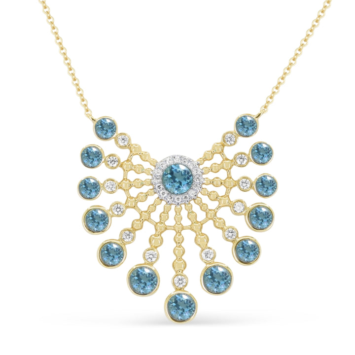 Beautiful Hand Crafted 14K Yellow Gold  Swiss Blue Topaz And Diamond Essentials Collection Necklace