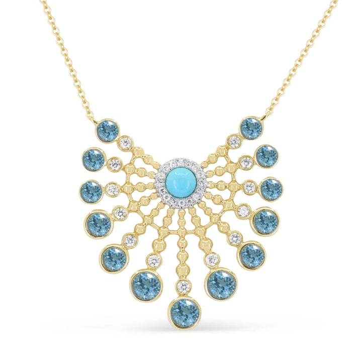 Beautiful Hand Crafted 14K Yellow Gold  Swiss Blue Topaz And Diamond Essentials Collection Necklace