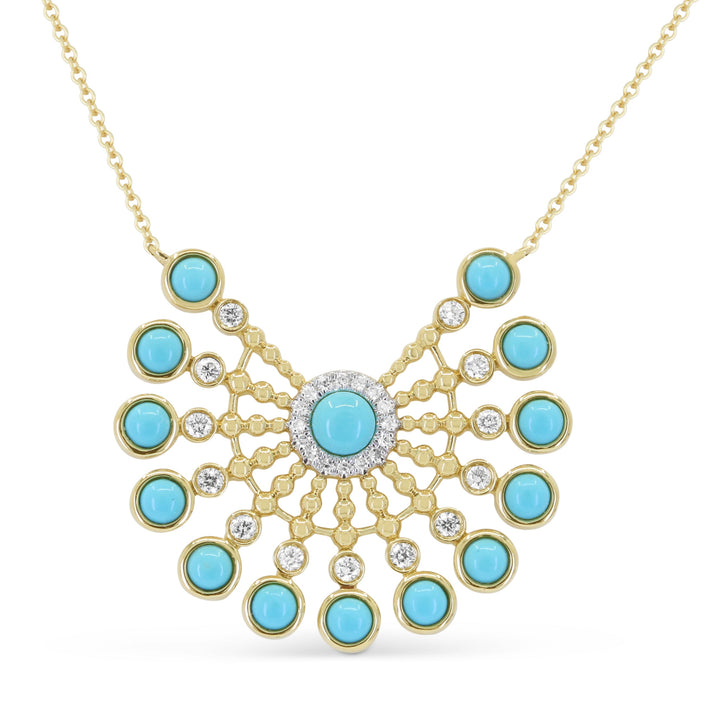 Beautiful Hand Crafted 14K Yellow Gold  Turquoise And Diamond Essentials Collection Necklace