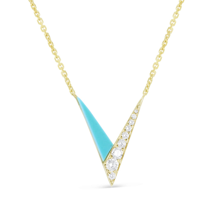 Beautiful Hand Crafted 14K Yellow Gold  Turquoise And Diamond Milano Collection Necklace