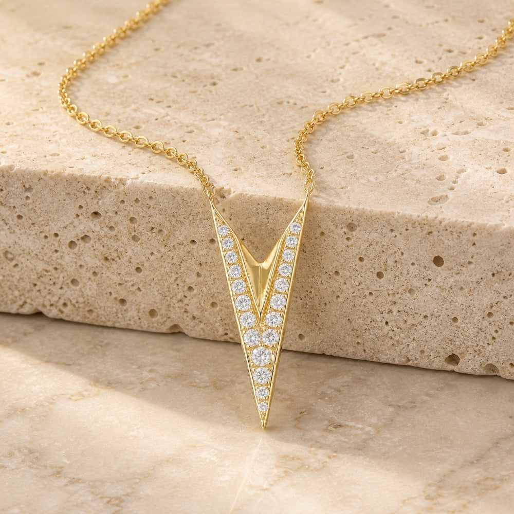 N1938 - 14K Yellow Gold Diamond Chevron Necklace