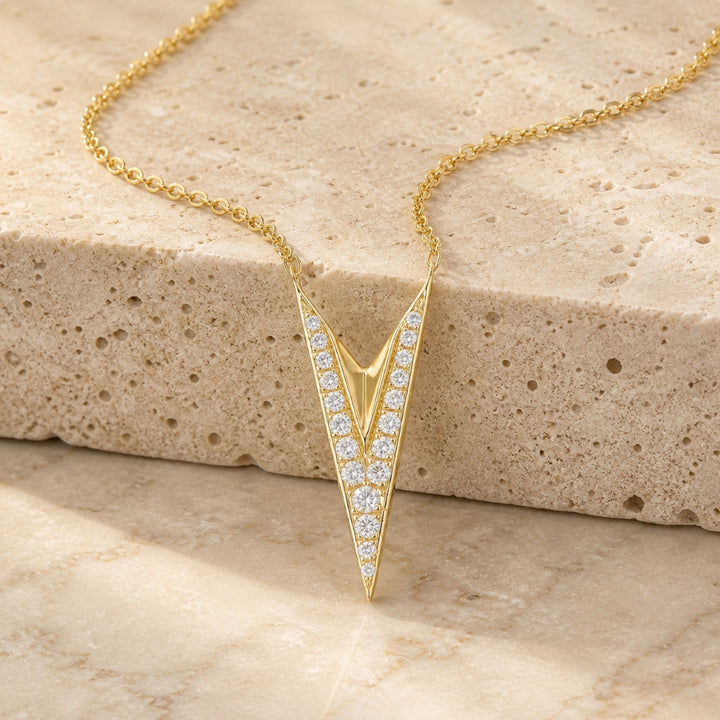 N1938 - 14K Yellow Gold Diamond Chevron Necklace