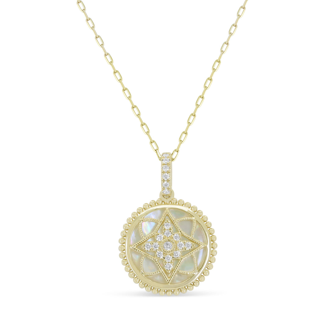 Beautiful Hand Crafted 14K Yellow Gold  Mother Of Pearl And Diamond Milano Collection Pendant