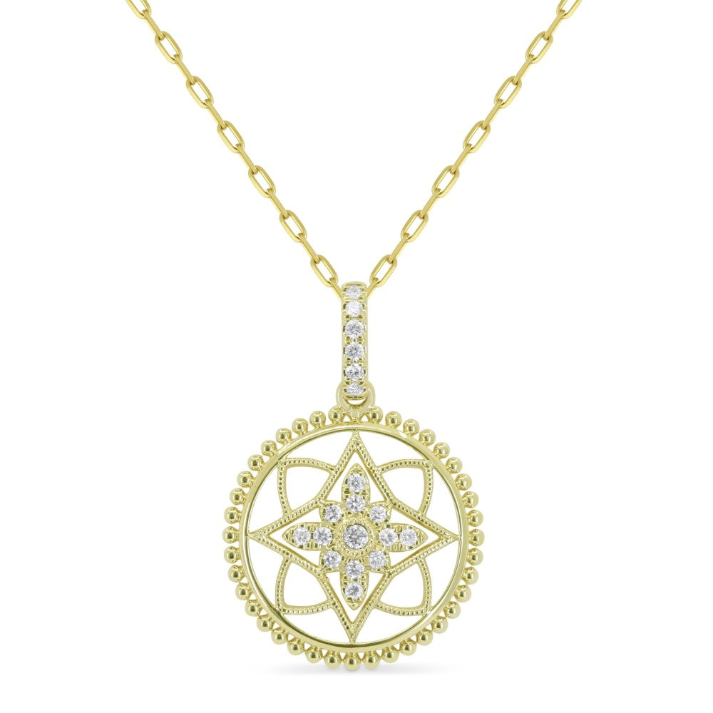 Beautiful Hand Crafted 14K Yellow Gold White Diamond Milano Collection Pendant