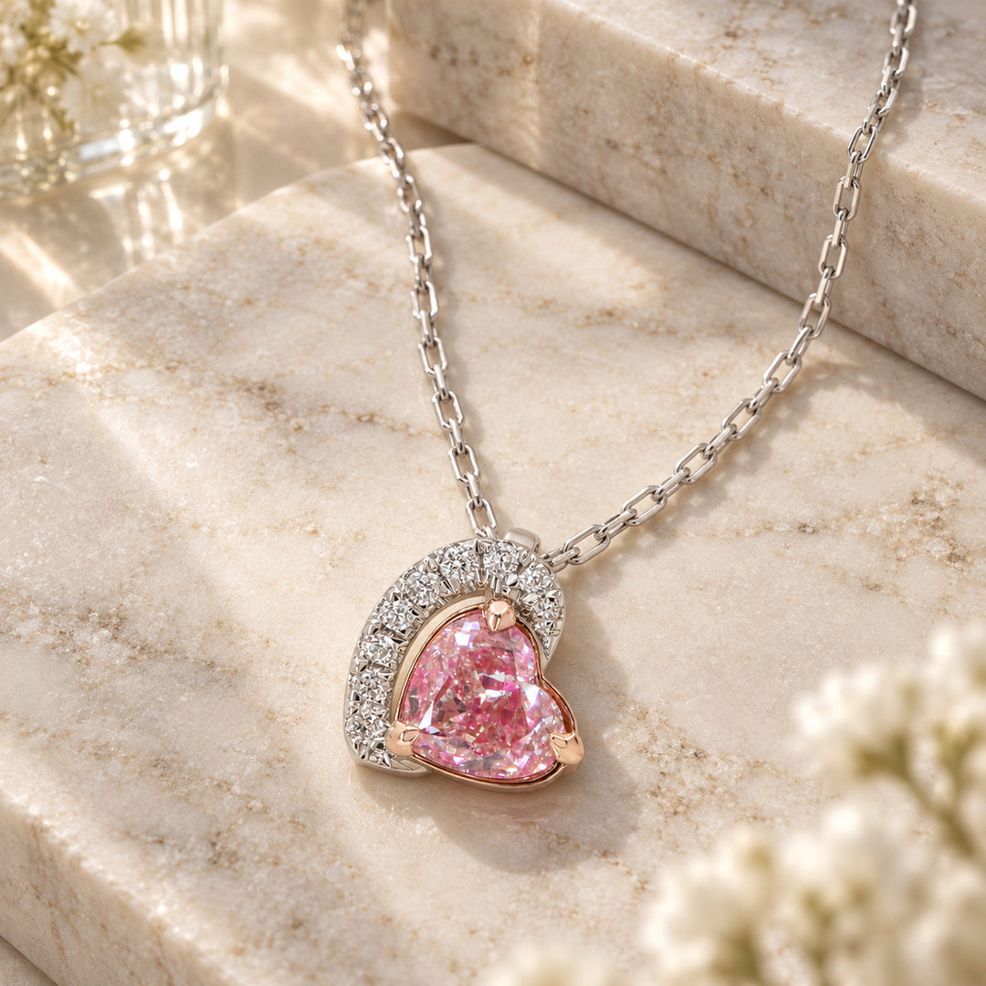 N1942 - 14K White Gold Fancy Color Diamond Heart Pendant