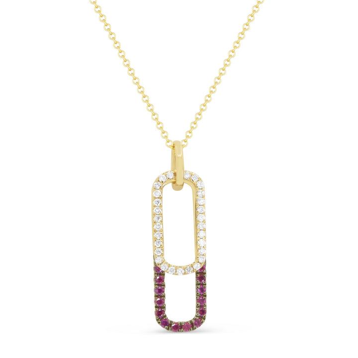 Beautiful Hand Crafted 14K Yellow Gold 1MM Ruby And Diamond Arianna Collection Pendant