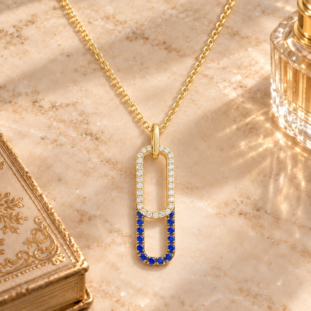 N1943 - 14K Yellow Gold Ruby & Sapphire Paperclip Pendant