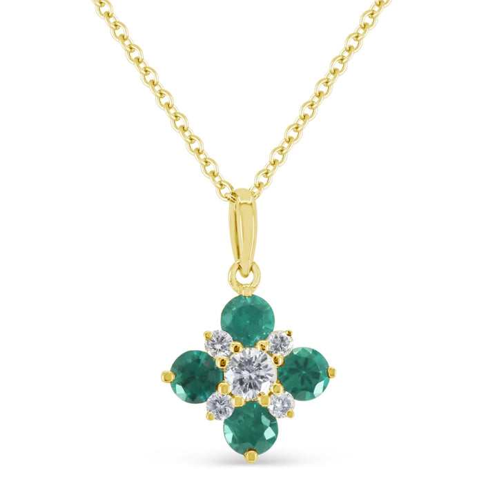Beautiful Hand Crafted 14K Yellow Gold 3MM Emerald And Diamond Arianna Collection Pendant