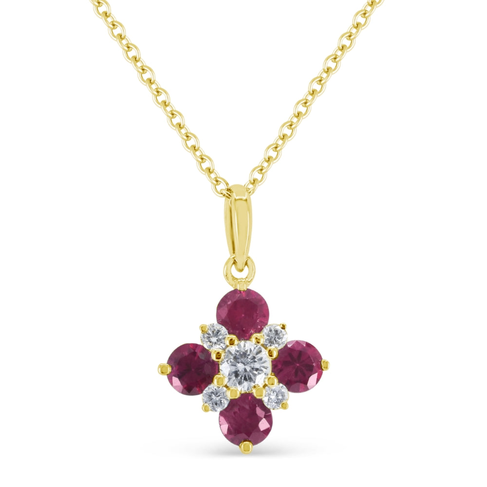 Beautiful Hand Crafted 14K Yellow Gold 3MM Ruby And Diamond Arianna Collection Pendant