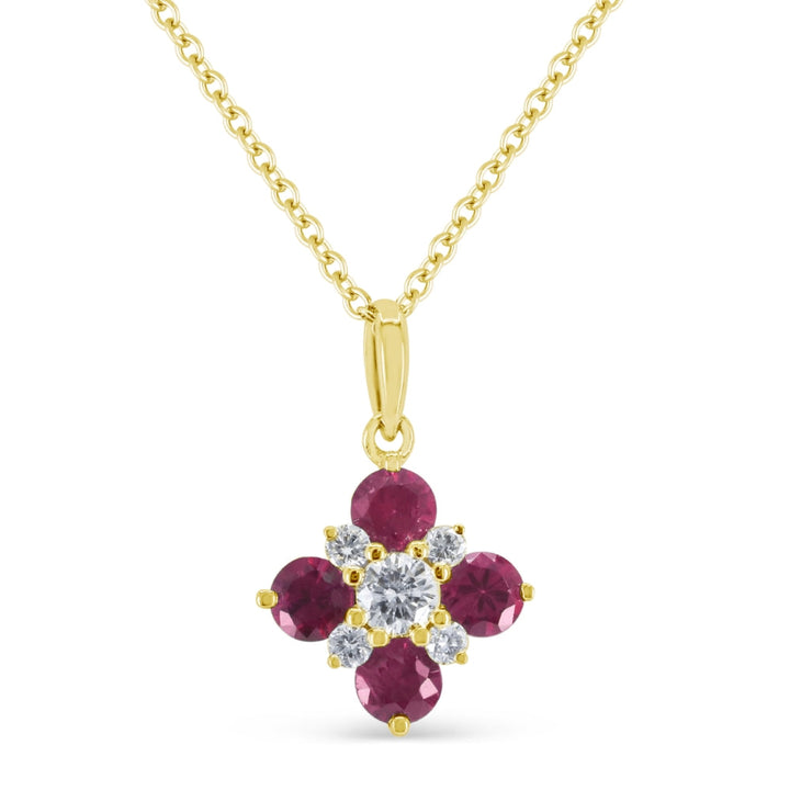 Beautiful Hand Crafted 14K Yellow Gold 3MM Ruby And Diamond Arianna Collection Pendant