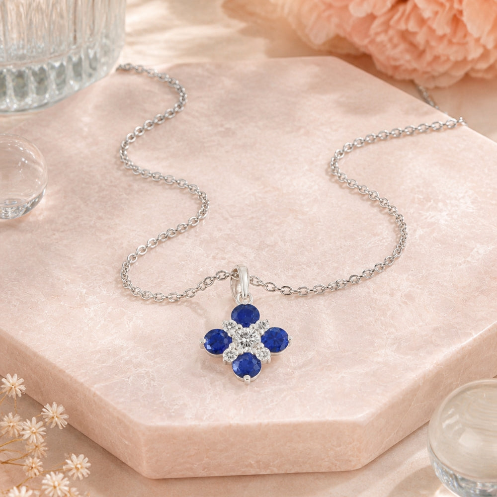 N1944 - 14K Gold Emerald, Ruby & Sapphire Flower Pendant