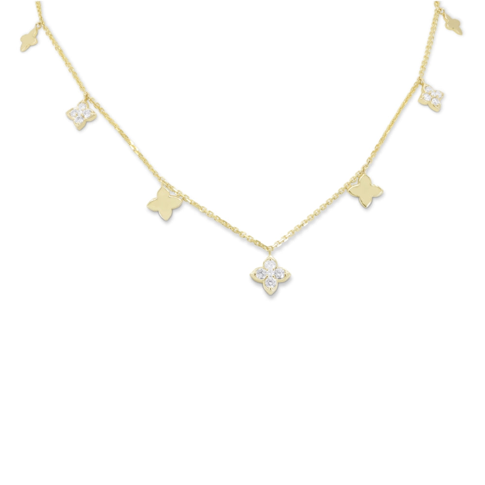Beautiful Hand Crafted 14K Yellow Gold White Diamond Milano Collection Necklace