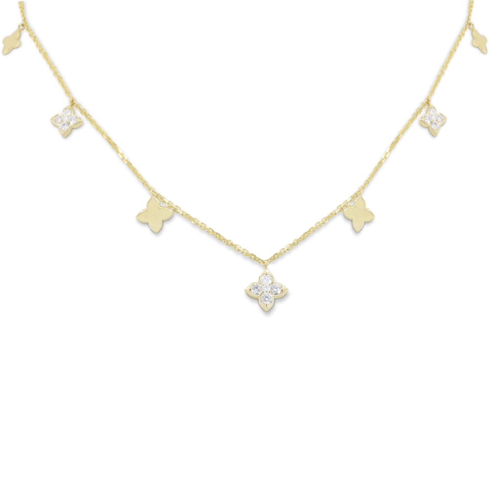 Beautiful Hand Crafted 14K Yellow Gold White Diamond Milano Collection Necklace