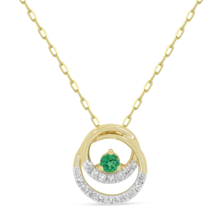Beautiful Hand Crafted 14K Yellow Gold  Emerald And Diamond Arianna Collection Pendant