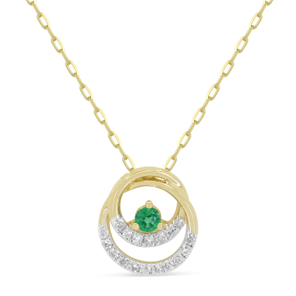 Beautiful Hand Crafted 14K Yellow Gold  Emerald And Diamond Arianna Collection Pendant