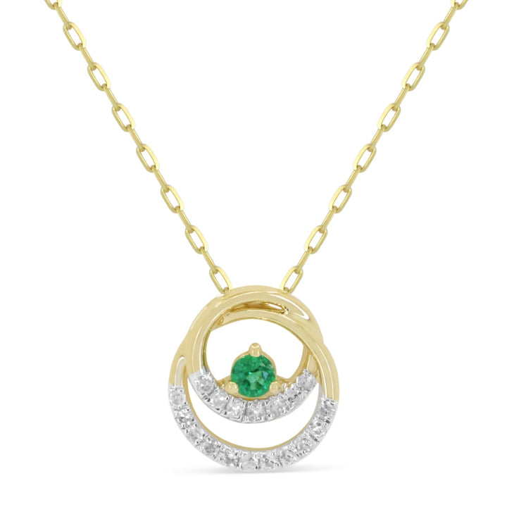 Beautiful Hand Crafted 14K Yellow Gold  Emerald And Diamond Arianna Collection Pendant