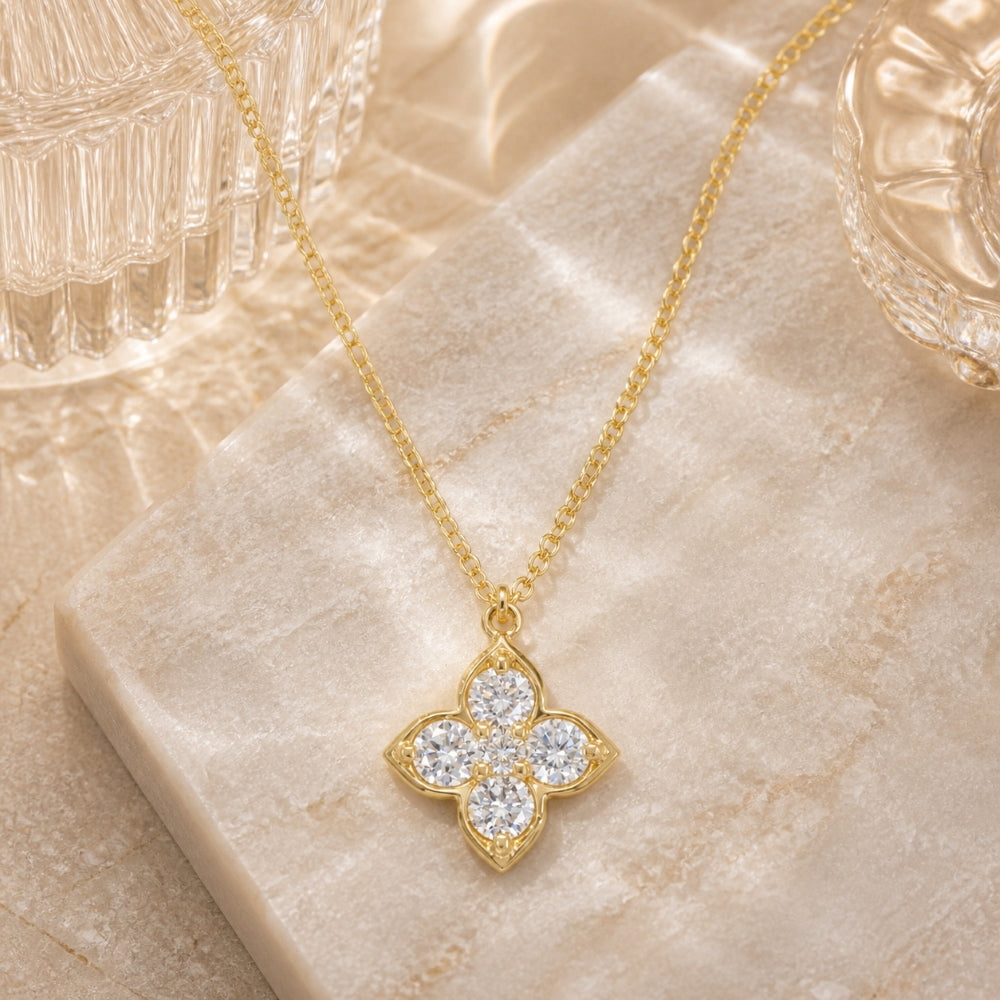 N1951 - 14K Gold Diamond Flower Necklace