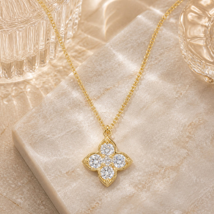 N1951 - 14K Gold Diamond Flower Necklace