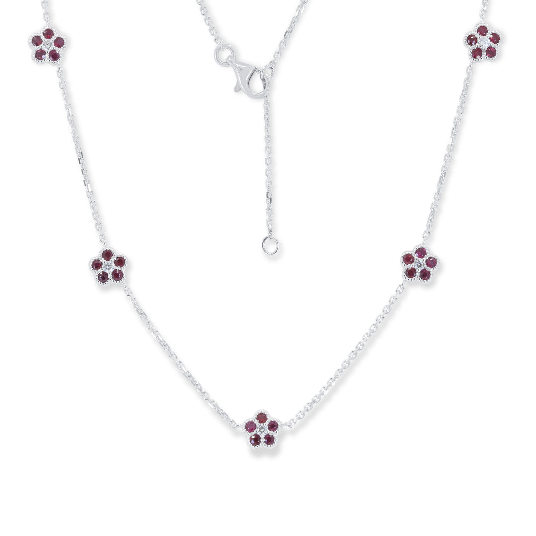 Beautiful Hand Crafted 14K White Gold 2MM Ruby And Diamond Arianna Collection Necklace