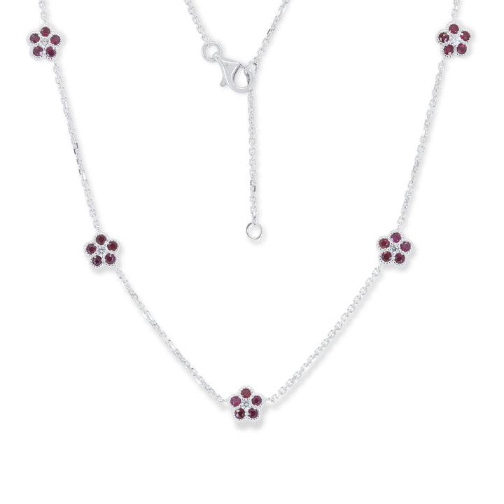 Beautiful Hand Crafted 14K White Gold 2MM Ruby And Diamond Arianna Collection Necklace