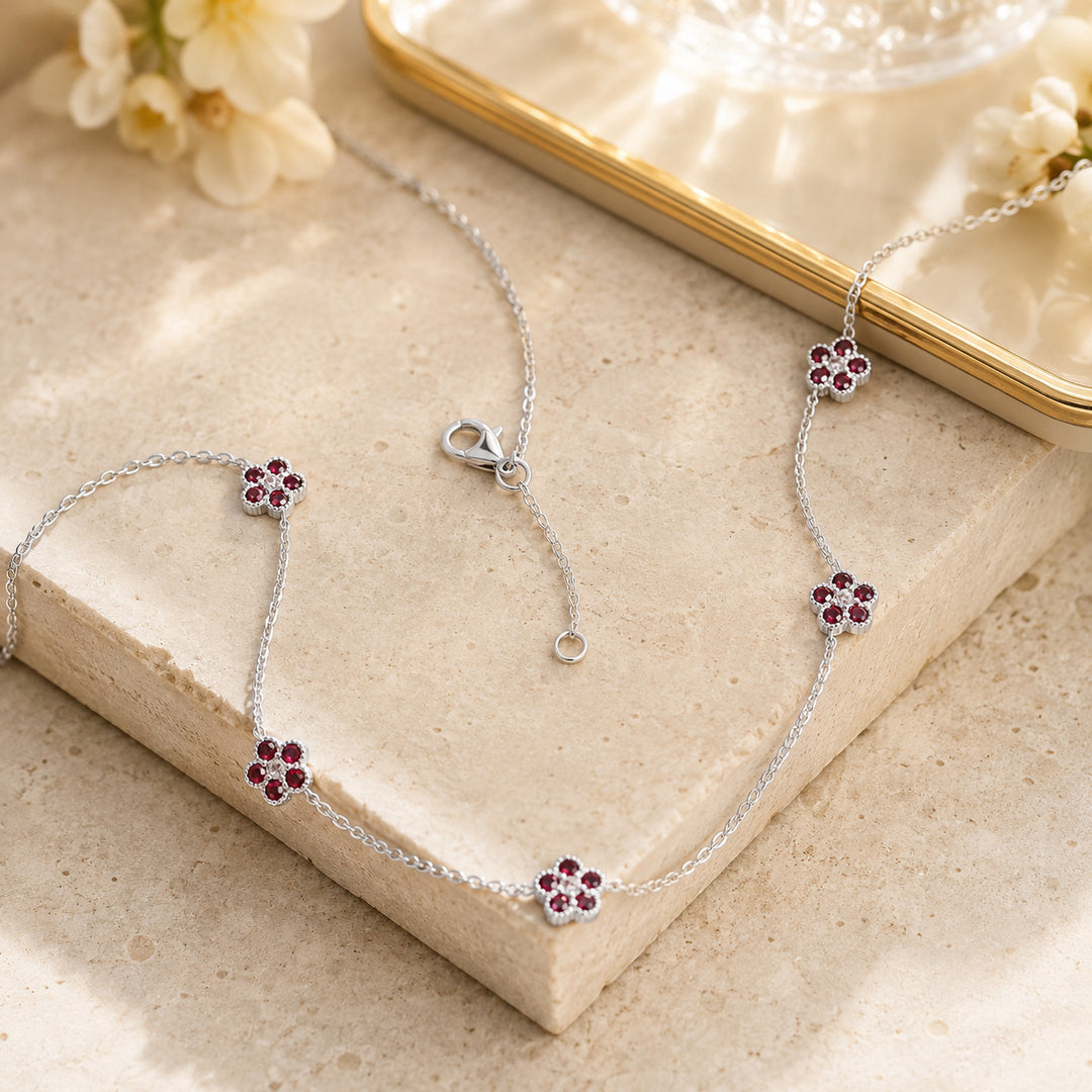 N1952 - 14K Gold Ruby & Sapphire Clover Necklace