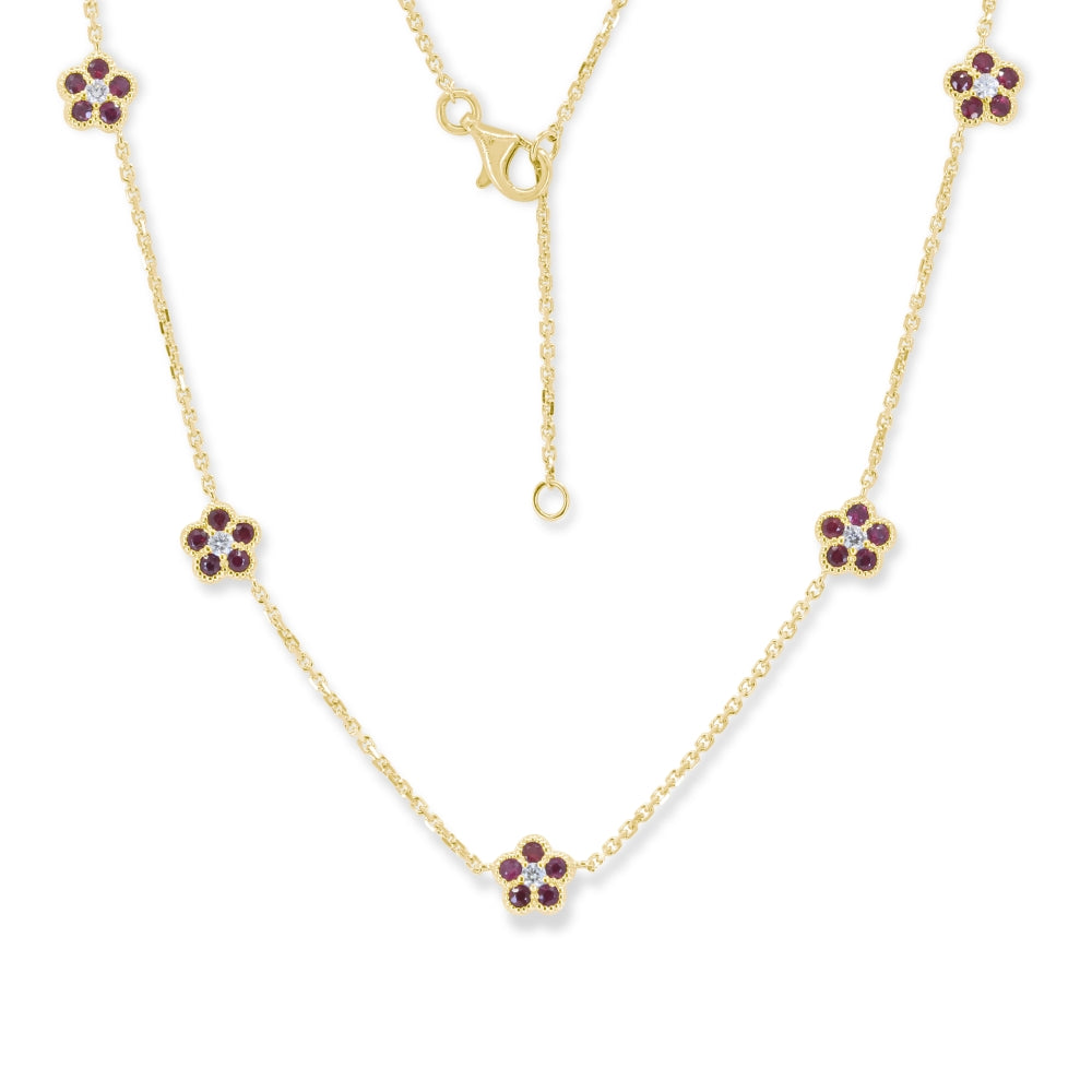 Beautiful Hand Crafted 14K Yellow Gold 2MM Ruby And Diamond Arianna Collection Necklace