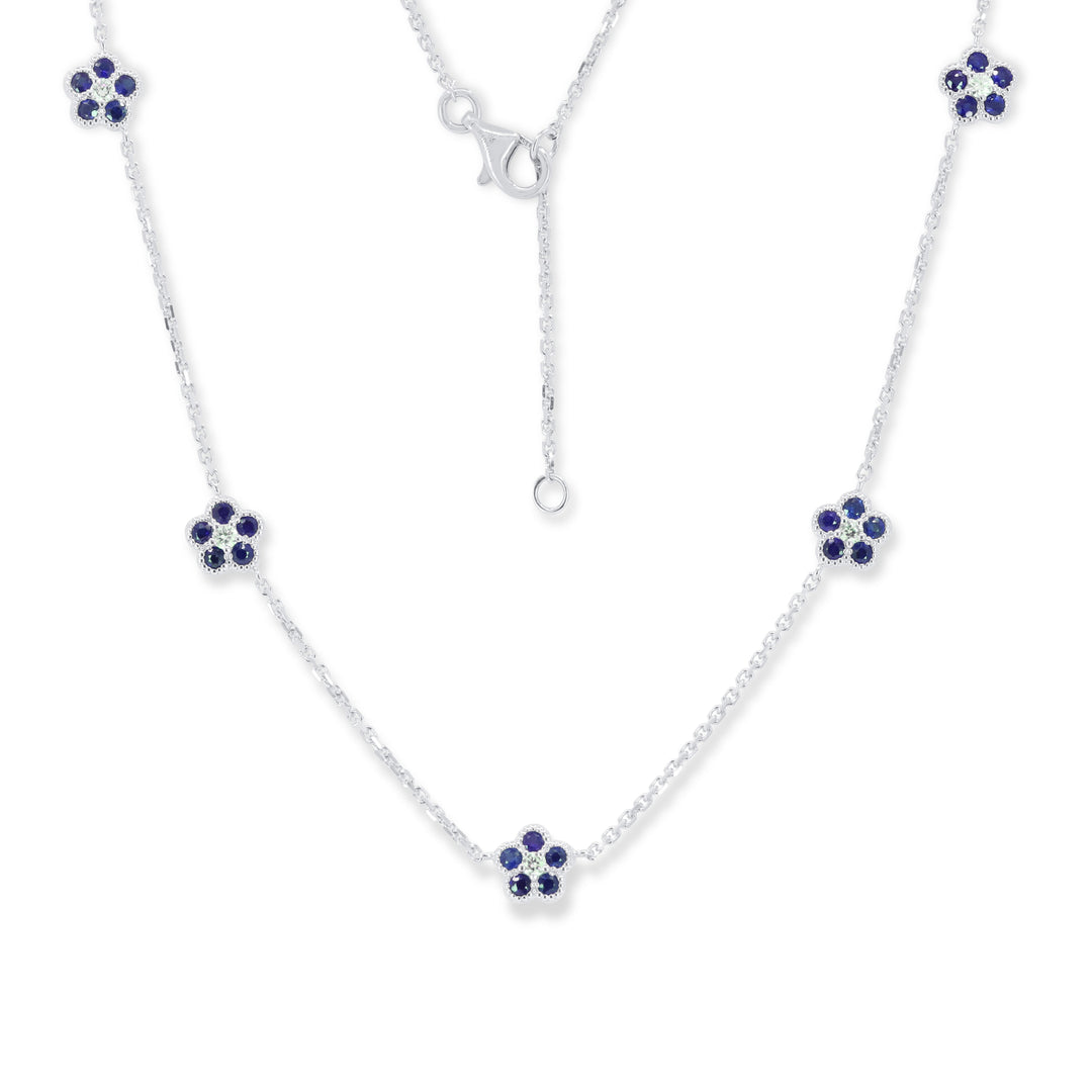 Beautiful Hand Crafted 14K White Gold 2MM Sapphire And Diamond Arianna Collection Necklace