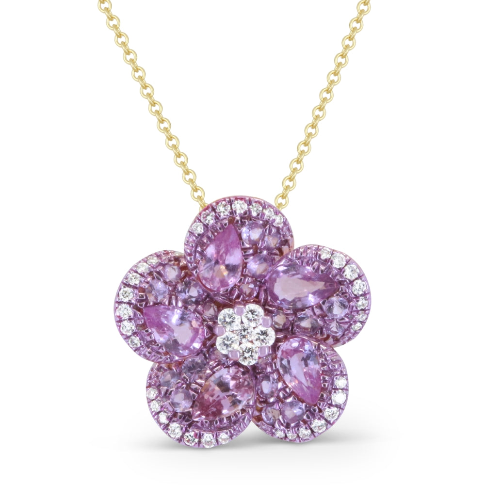 Beautiful Hand Crafted 14K Yellow Gold  Pink Sapphire And Diamond Arianna Collection Pendant