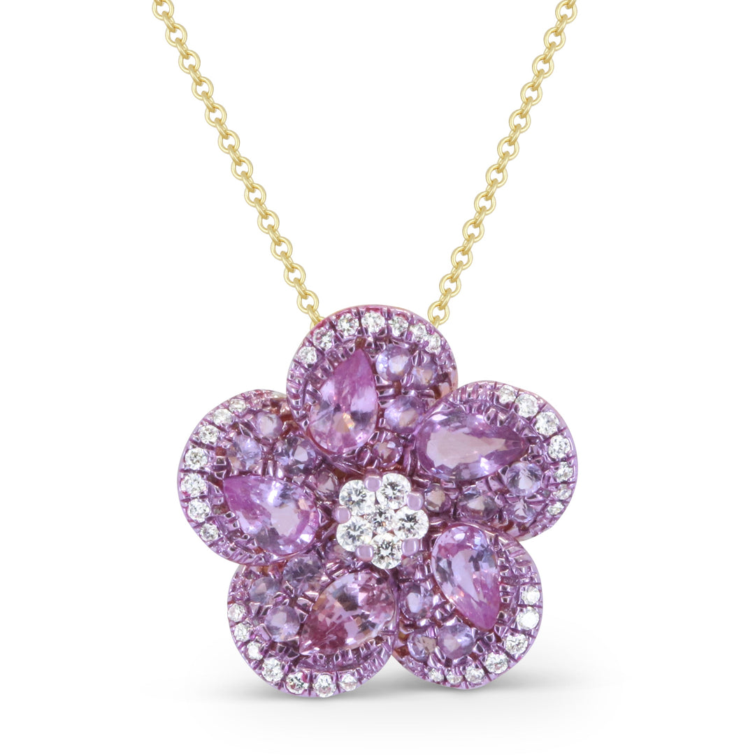 Beautiful Hand Crafted 14K Yellow Gold  Pink Sapphire And Diamond Arianna Collection Pendant