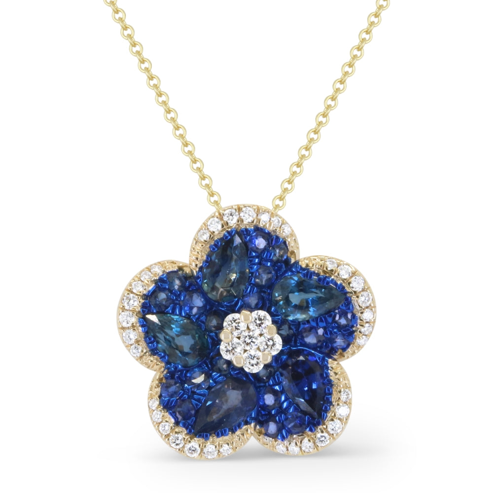 Beautiful Hand Crafted 14K Yellow Gold  Sapphire And Diamond Arianna Collection Pendant
