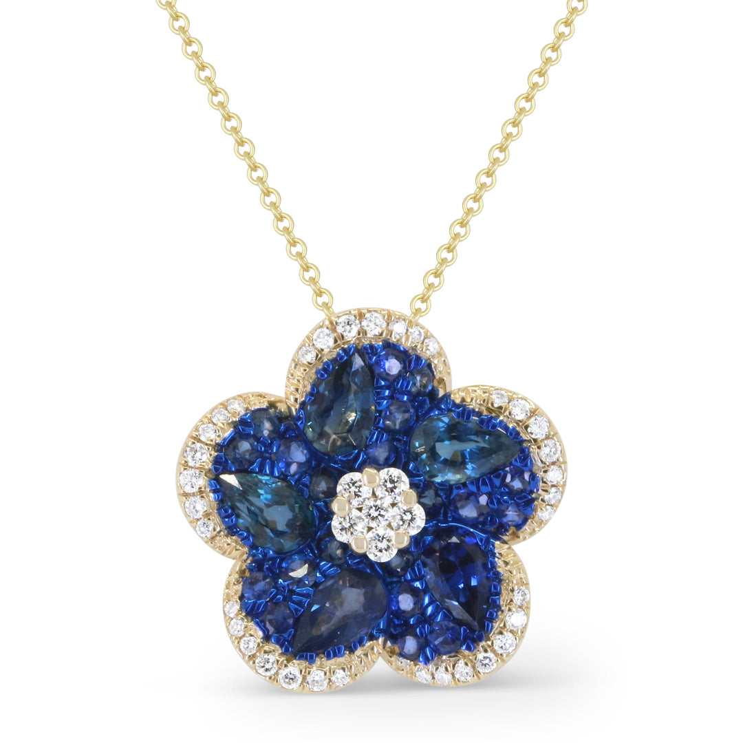 Beautiful Hand Crafted 14K Yellow Gold  Sapphire And Diamond Arianna Collection Pendant