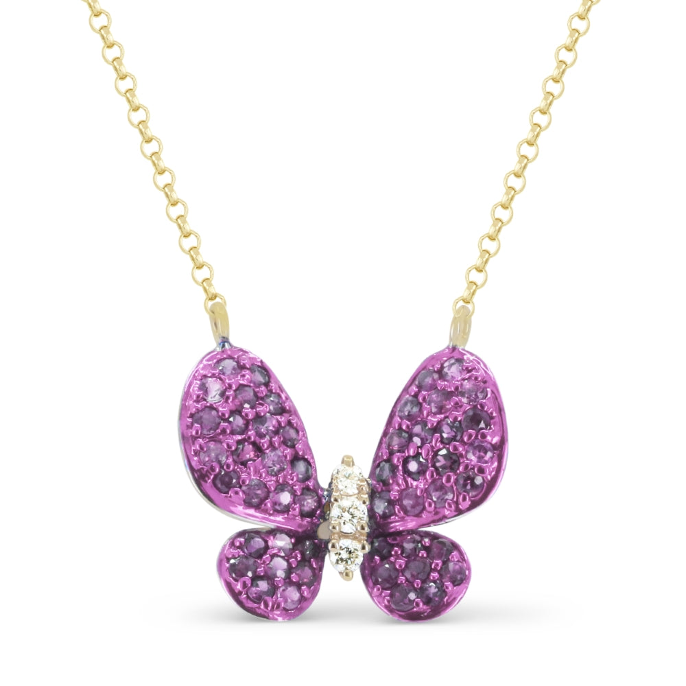 Beautiful Hand Crafted 14K Yellow Gold  Pink Sapphire And Diamond Arianna Collection Necklace