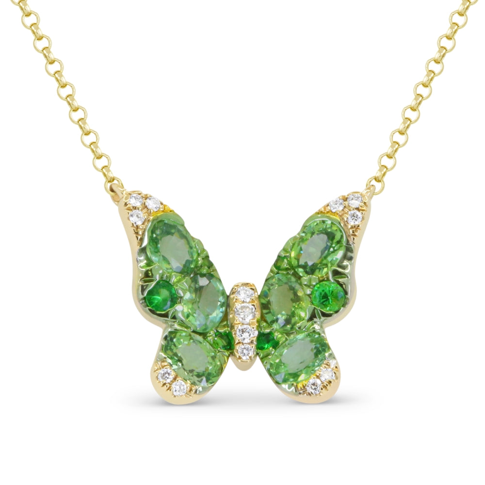 Beautiful Hand Crafted 14K Yellow Gold  Tsavorite And Diamond Arianna Collection Necklace