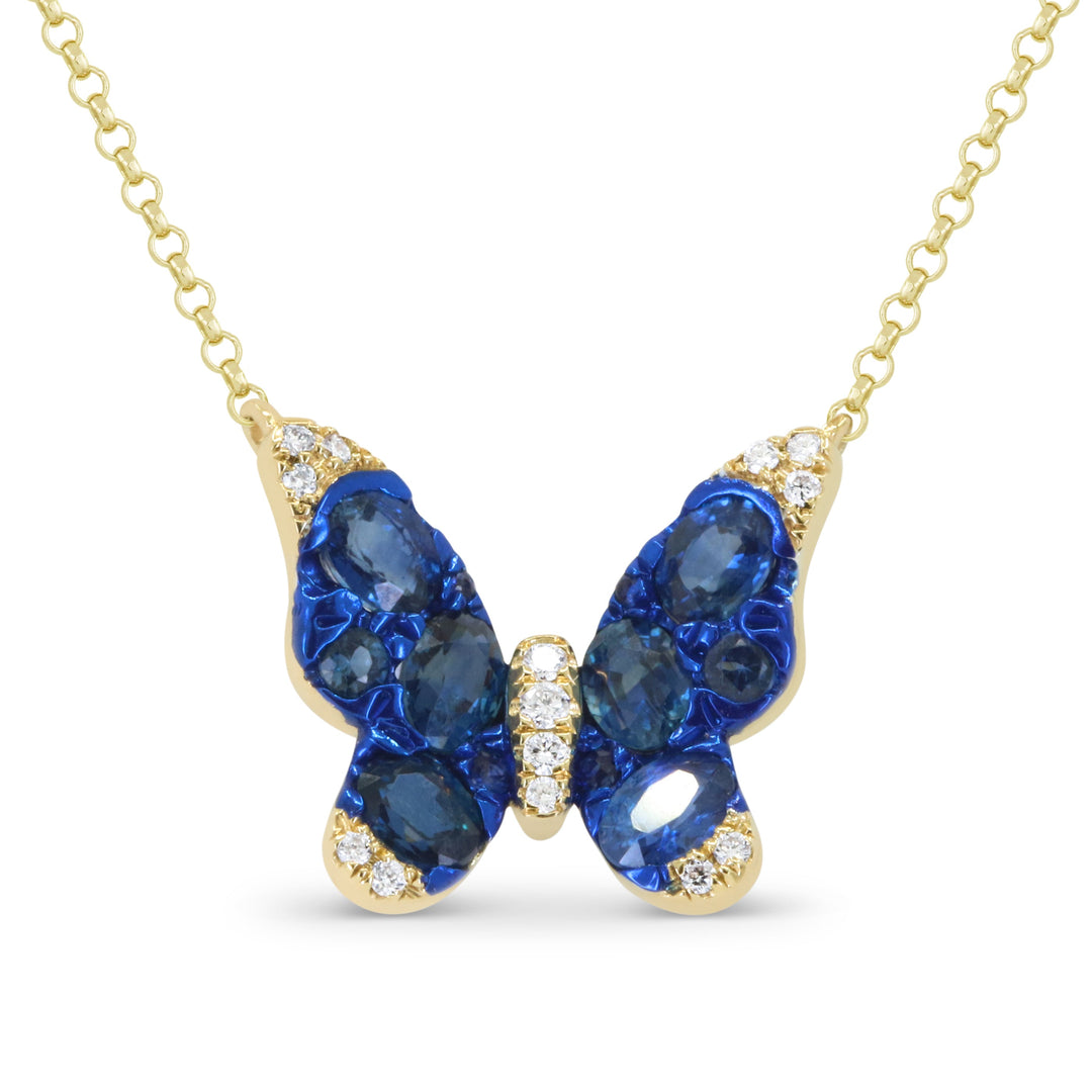 Beautiful Hand Crafted 14K Yellow Gold  Sapphire And Diamond Arianna Collection Necklace