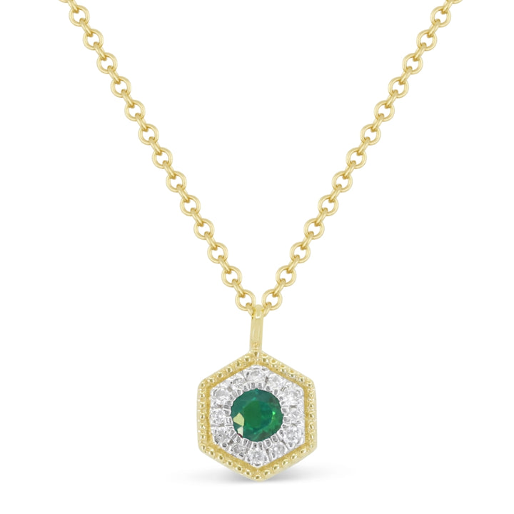 Beautiful Hand Crafted 14K Yellow Gold 3MM Emerald And Diamond Arianna Collection Necklace