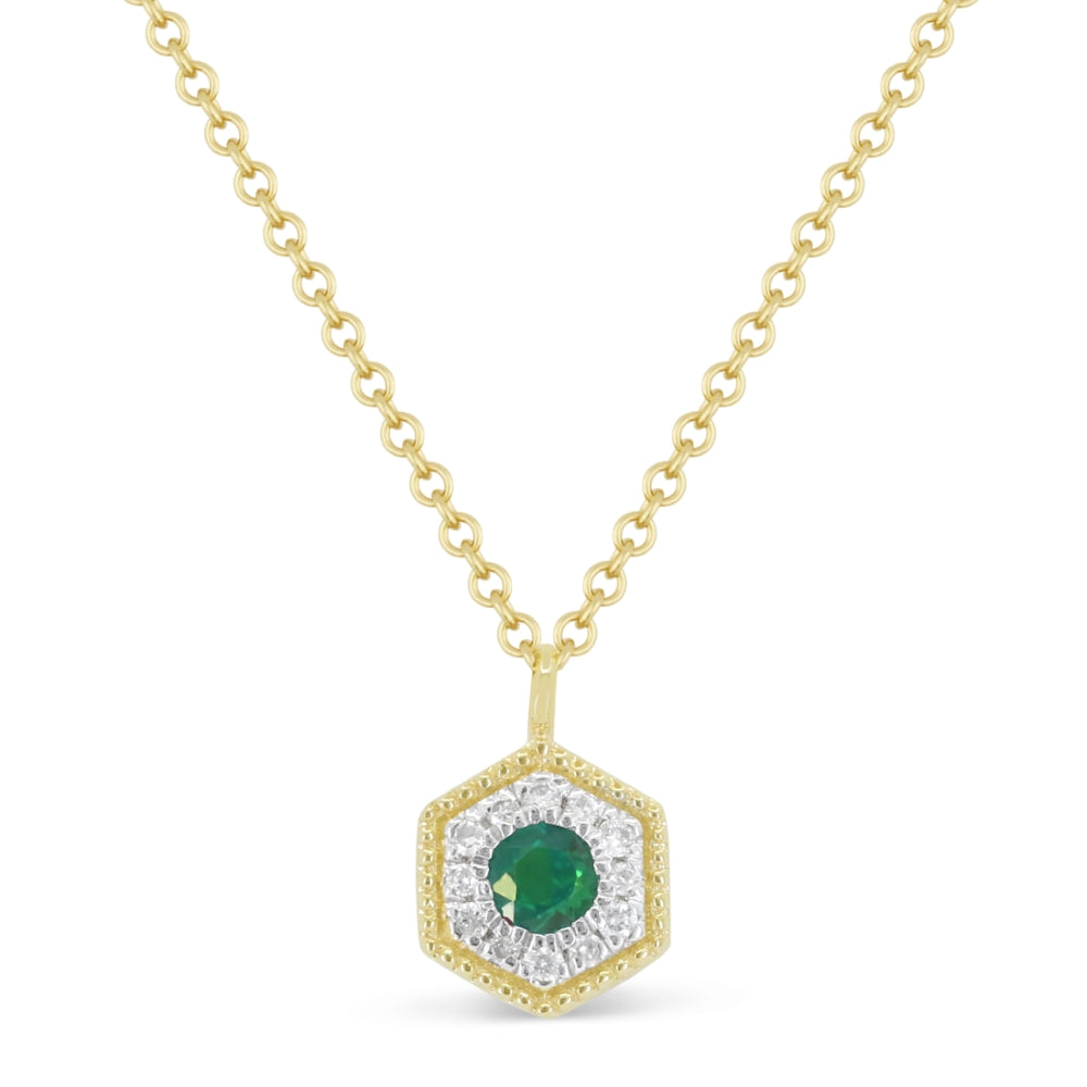 Beautiful Hand Crafted 14K Yellow Gold 3MM Emerald And Diamond Arianna Collection Necklace