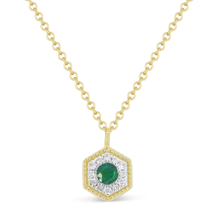 Beautiful Hand Crafted 14K Yellow Gold 3MM Emerald And Diamond Arianna Collection Necklace