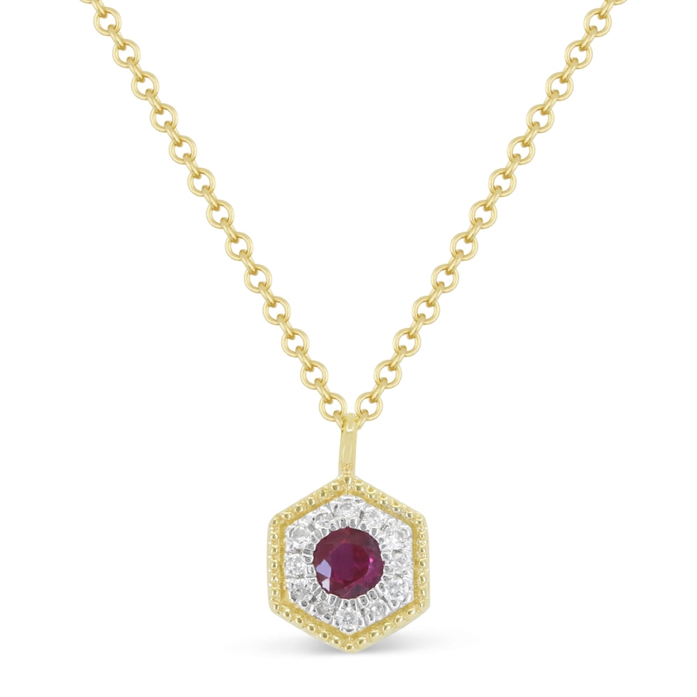 Beautiful Hand Crafted 14K Yellow Gold 3MM Ruby And Diamond Arianna Collection Necklace