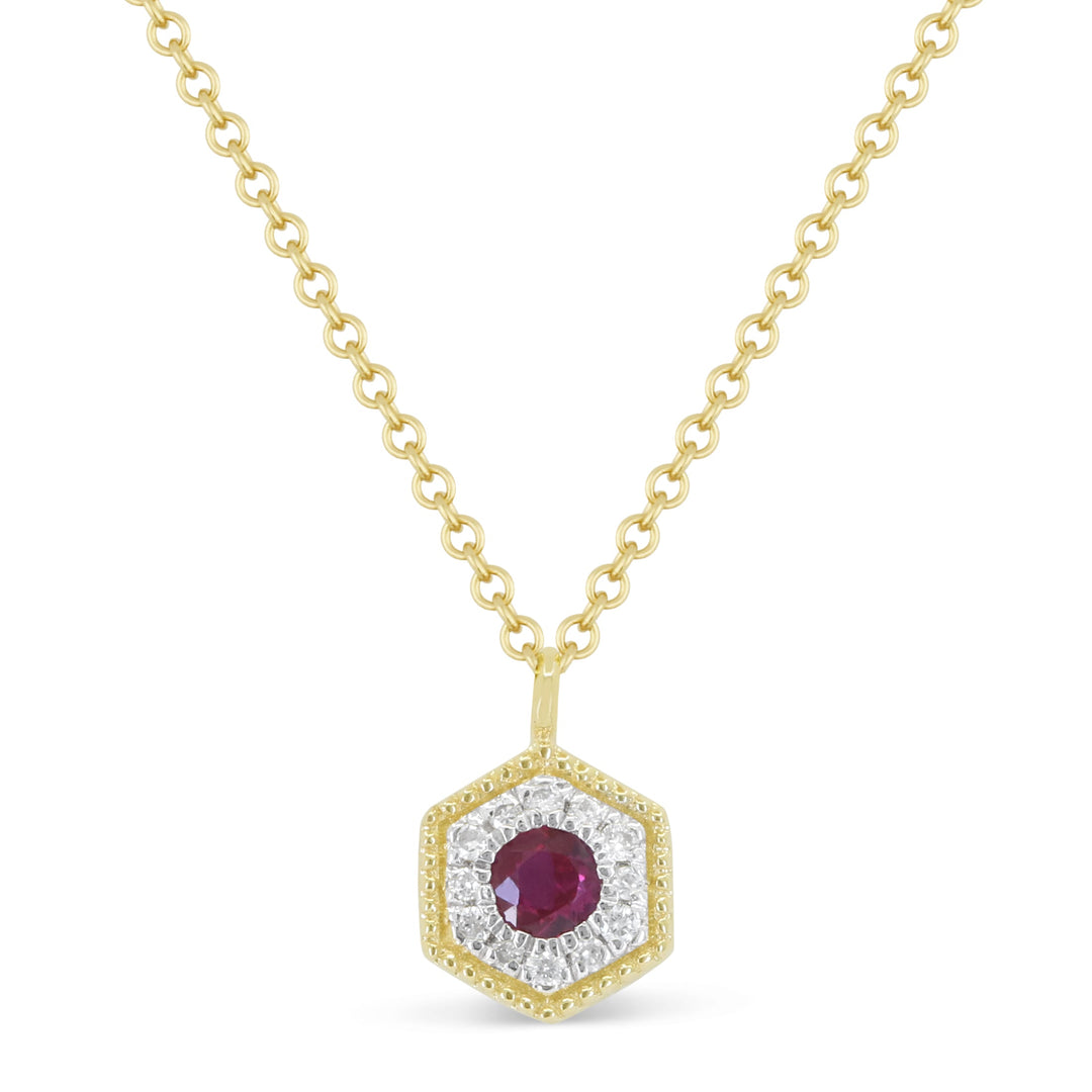Beautiful Hand Crafted 14K Yellow Gold 3MM Ruby And Diamond Arianna Collection Necklace