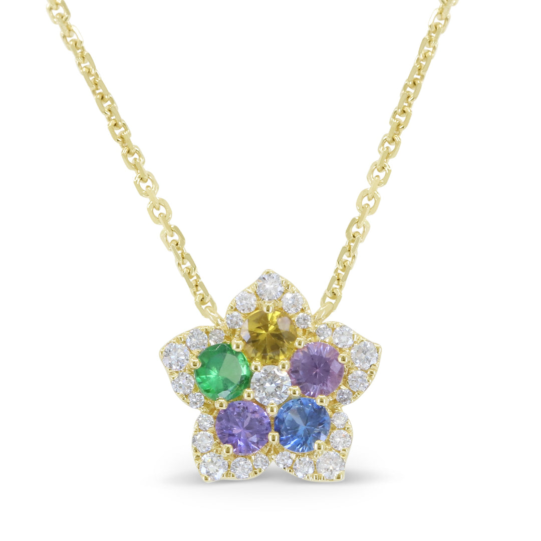 Beautiful Hand Crafted 14K Yellow Gold 3MM Multi Colored Sapphire And Diamond Arianna Collection Necklace