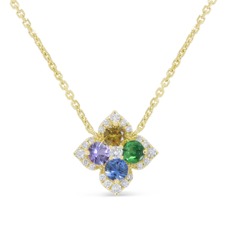 Beautiful Hand Crafted 14K Yellow Gold 3MM Multi Colored Sapphire And Diamond Arianna Collection Necklace