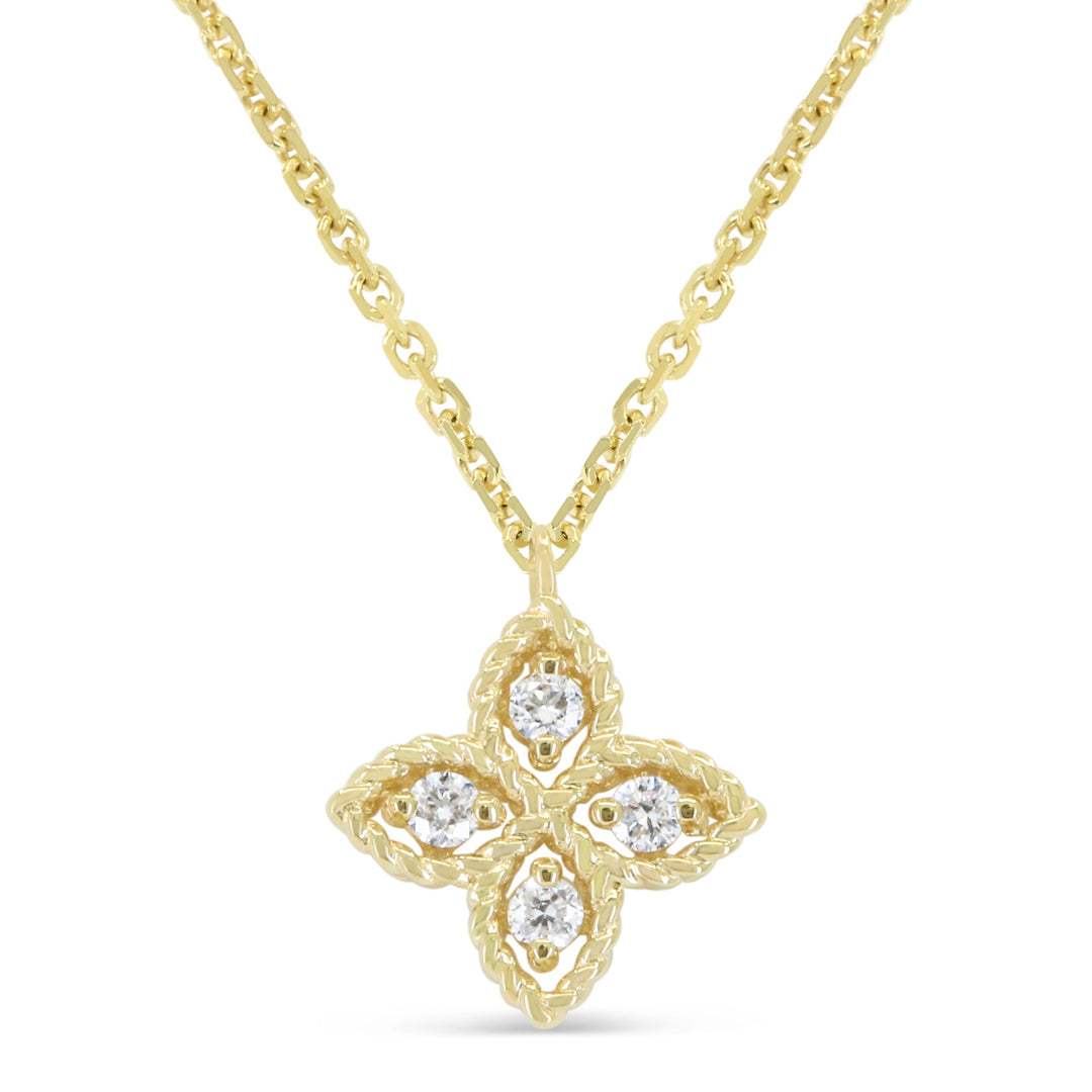 Beautiful Hand Crafted 14K Yellow Gold White Diamond Milano Collection Necklace