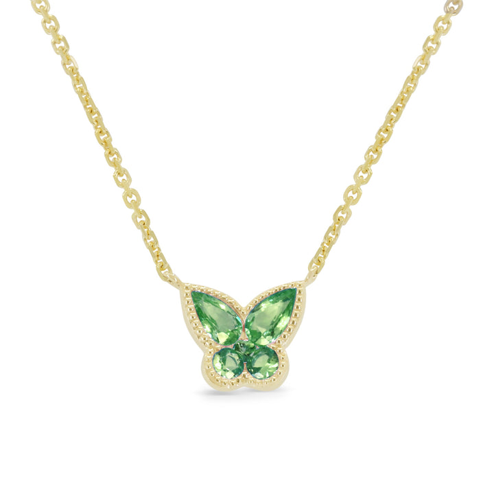 Beautiful Hand Crafted 14K Yellow Gold 3X5MM Tsavorite And Diamond Arianna Collection Necklace